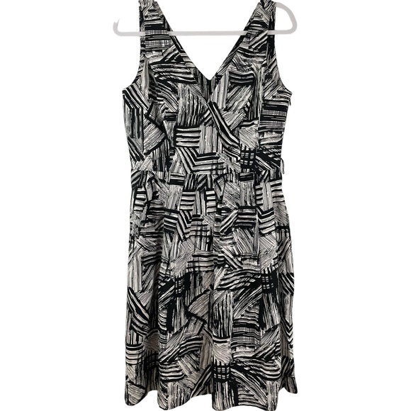 Coldwater Creek Size 8 Dress Black White A Line V Neck Modern Sleek Zipper - Picture 5 of 7